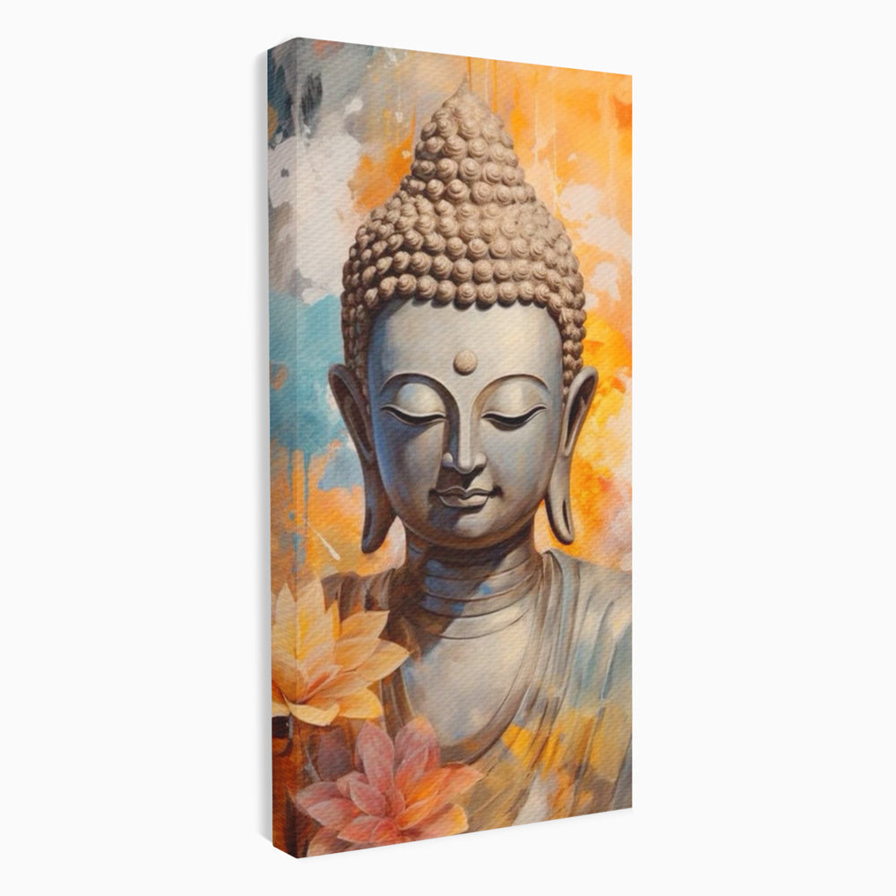 Tablou canvas cu tablou canvas cu buddha si flori de lotus, fara rama, pe sasiu de lemn